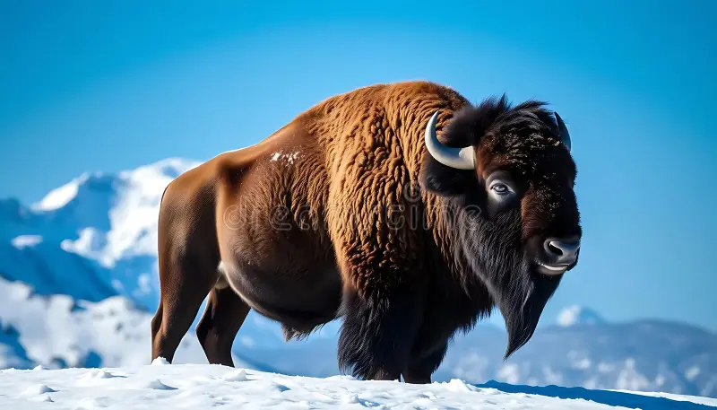 A bison grazing at dawn.